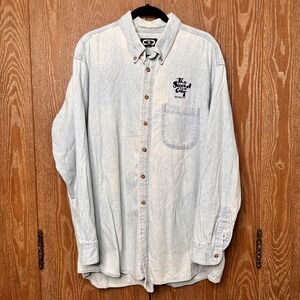 Vtg Detroit Denim Three Rivers Light Wash Button Down Shirt Mens XXL Long Sleeve